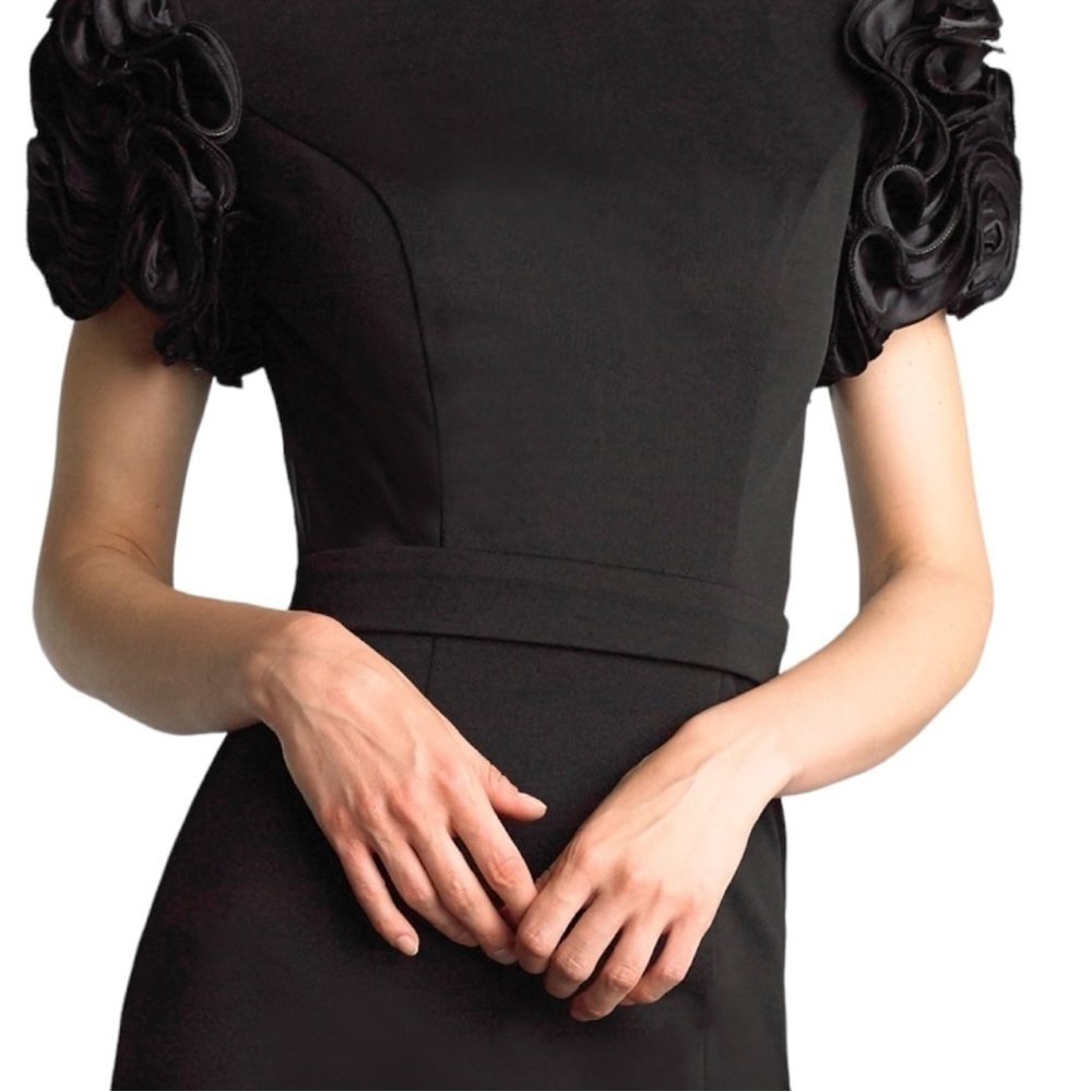 Basix Black Label Floral Sleeve Long Dress Evening Gown Size 2 Classic Black - Picture 3 of 14